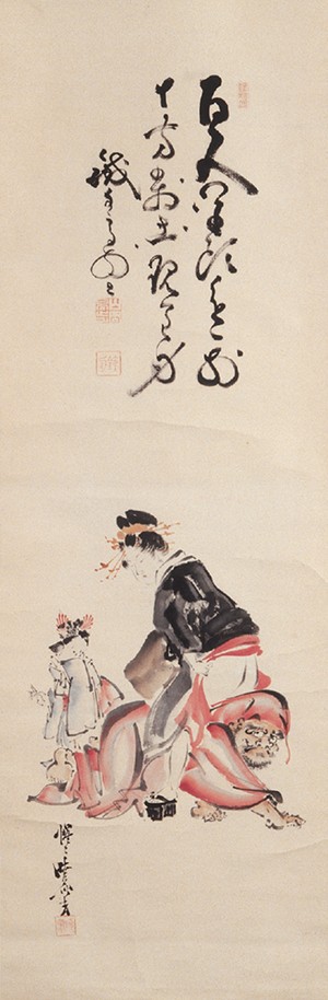 Caricature, Daruma Crawling Between a Courtesan's Legs 
