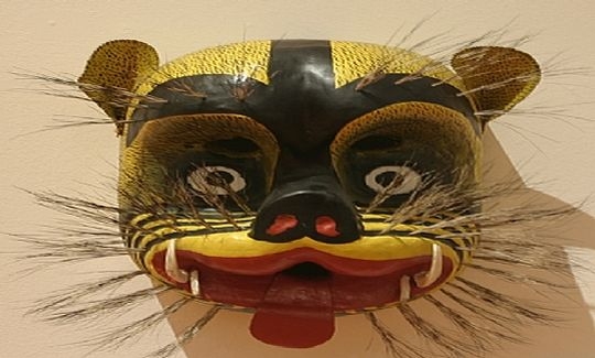 Jaguar mask, olinal, guerrero, painted wood with